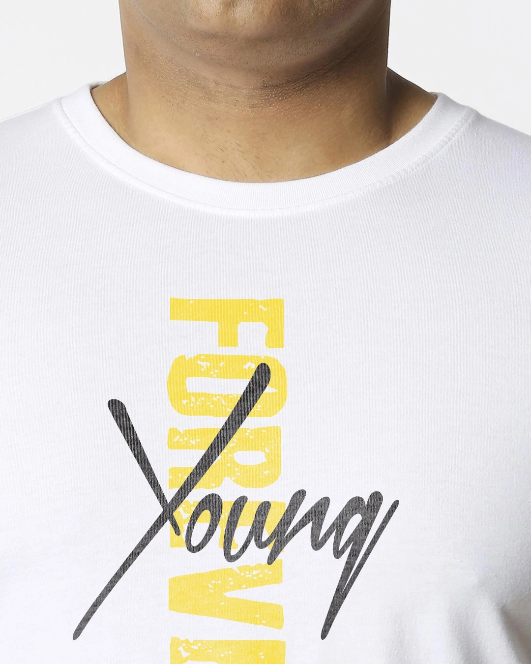 Men's White Young Forever Side Graphic Printed Plus Size T-shirt - Image 5