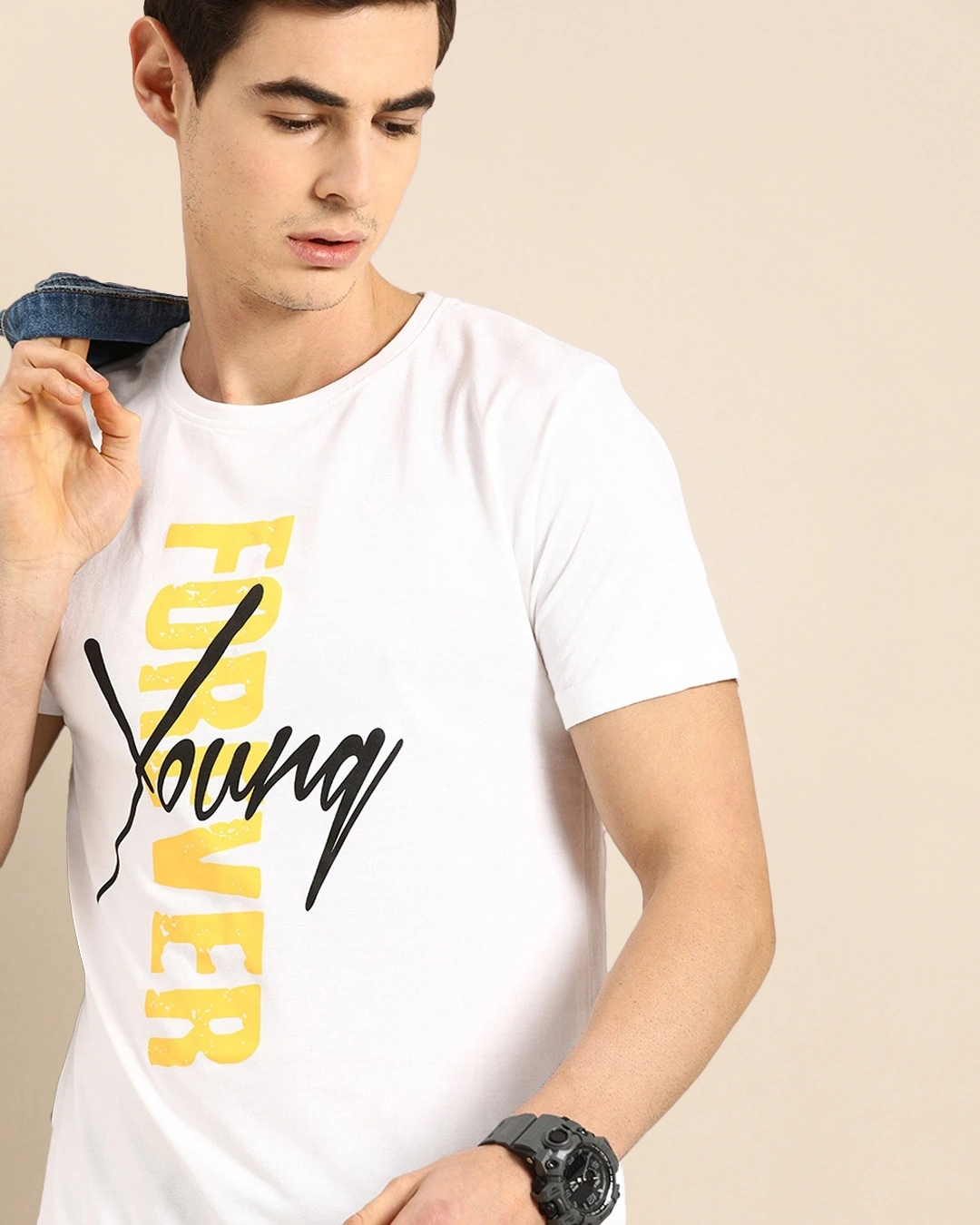Men's White Young Forever Typography T-shirt - Image 5