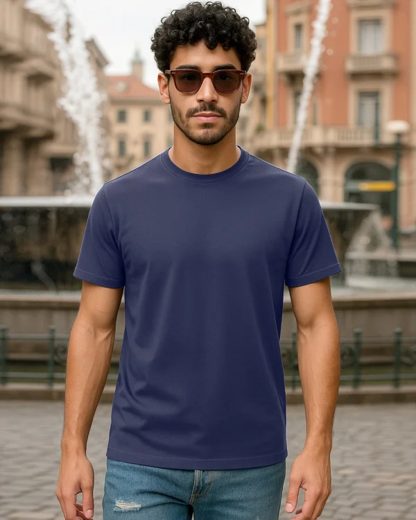 Plain Blue Solid Regular Fit Men's T-shirt